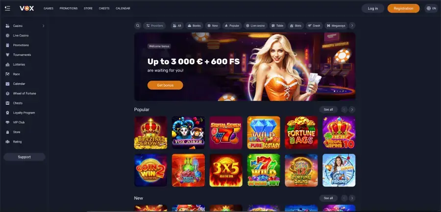Vox Casino Einzahlung Seite mit Zahlungsmethoden